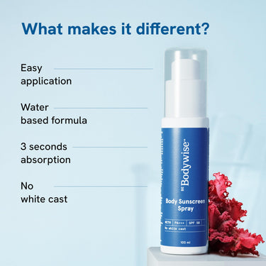 Be Bodywise Sunscreen Spray SPF 50 PA+++ 100ml | With SunCat DE Technology | Protects Skin from UVA/UVB Rays & Slows Down Signs of Aging | 1% Niacinamide, 1% Red Algae & 2.5% Glycerin | Fragrance Free